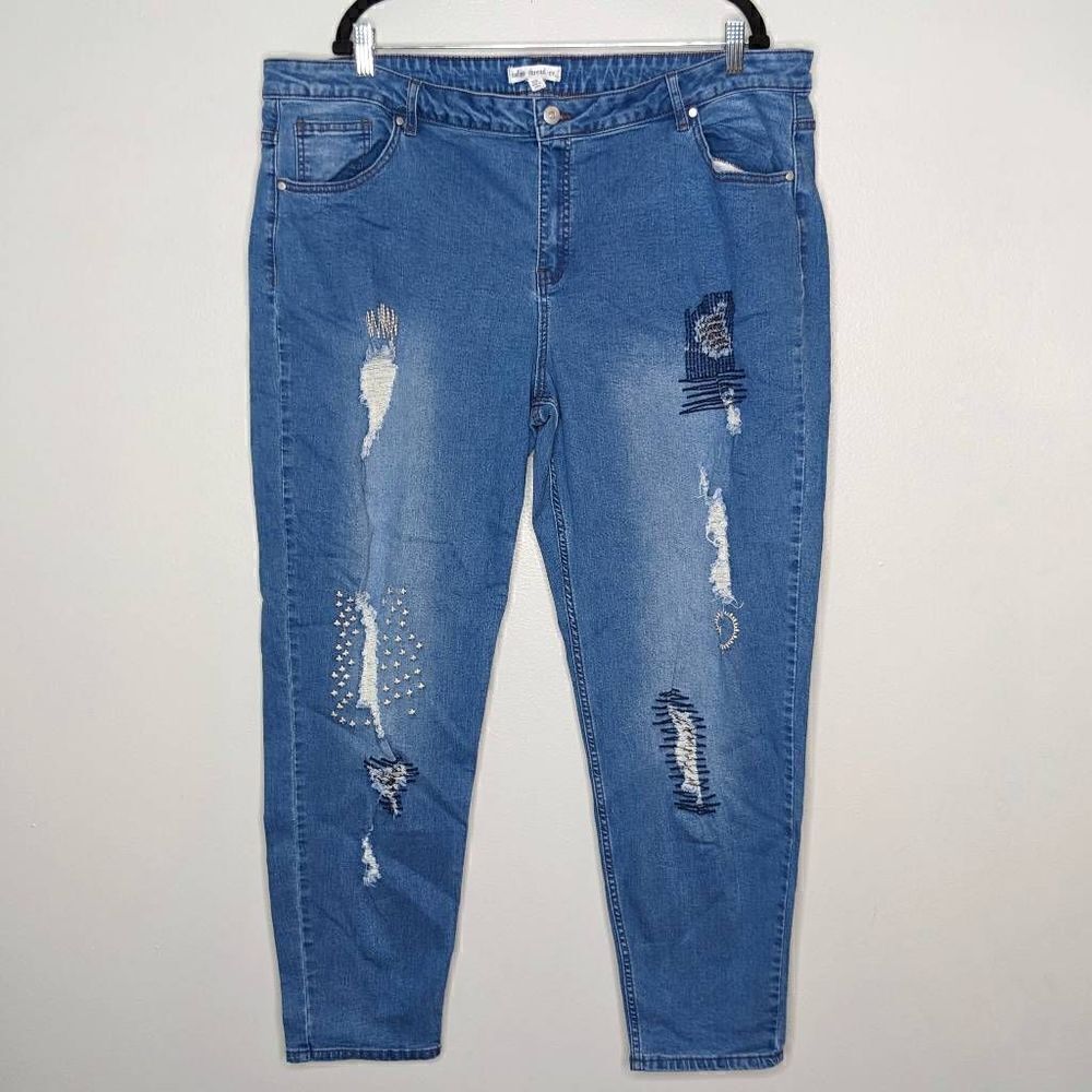 Indigothread Co. Visible Mending Plus Skinny Jean… - image 1